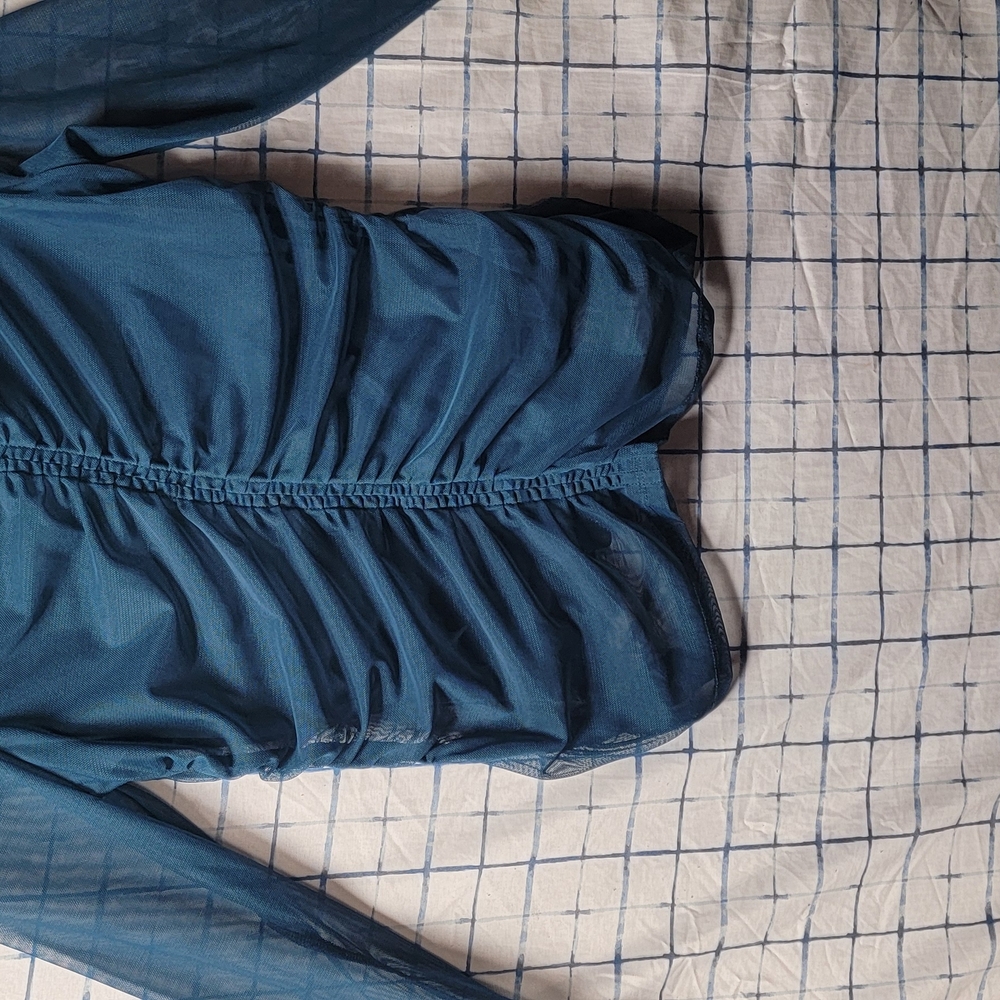 DKNYC Blue Ruched Blouse